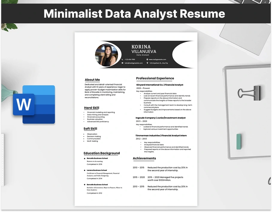 Minimalist Data Analyst Resume Template