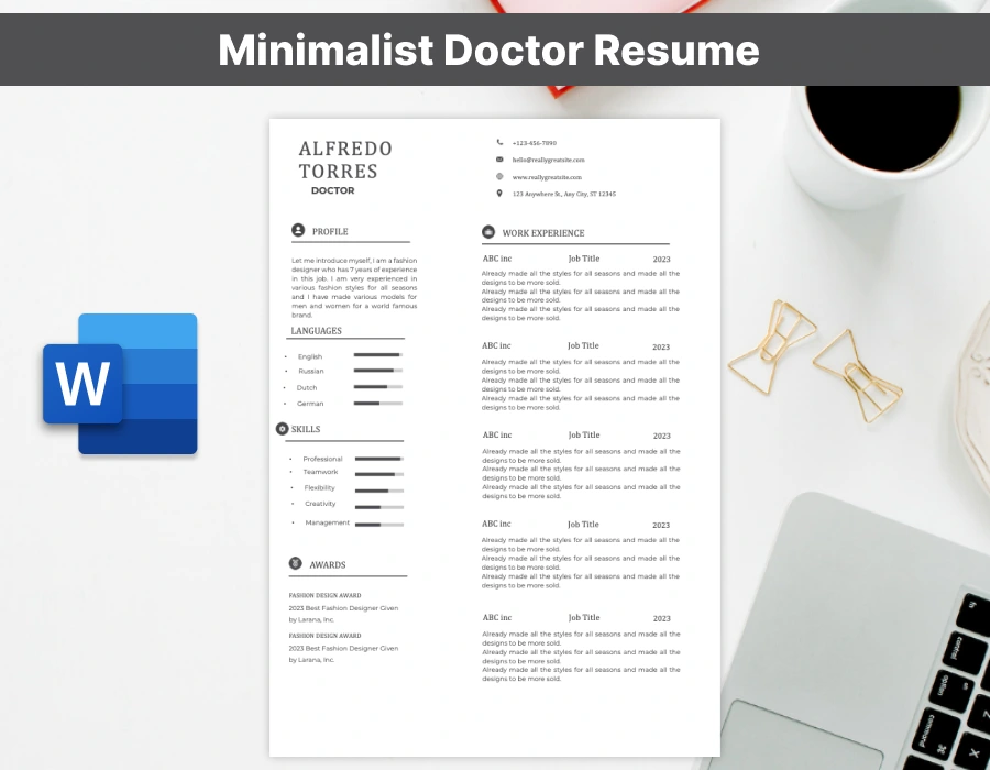 Minimalist Doctors Resume Template