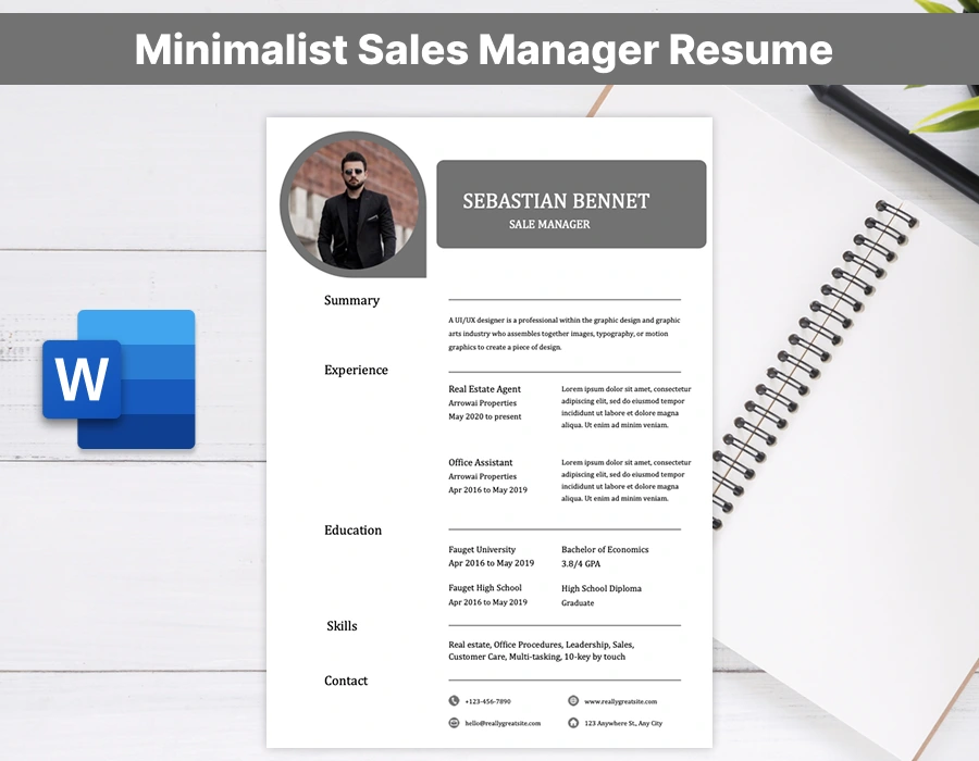 Minimalist Sales Manager Resume Template