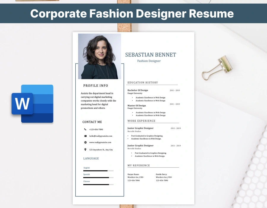 Corporate Fashion Designer Resume Template
