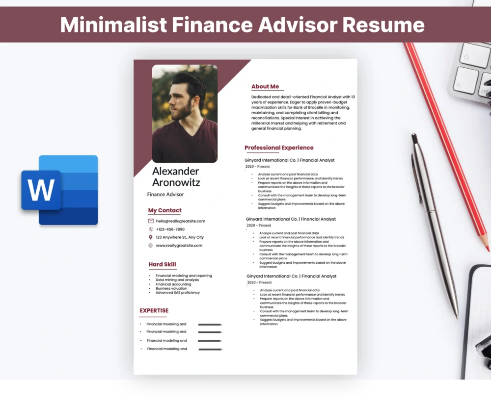 Minimalist Finance Advisor Resume Template