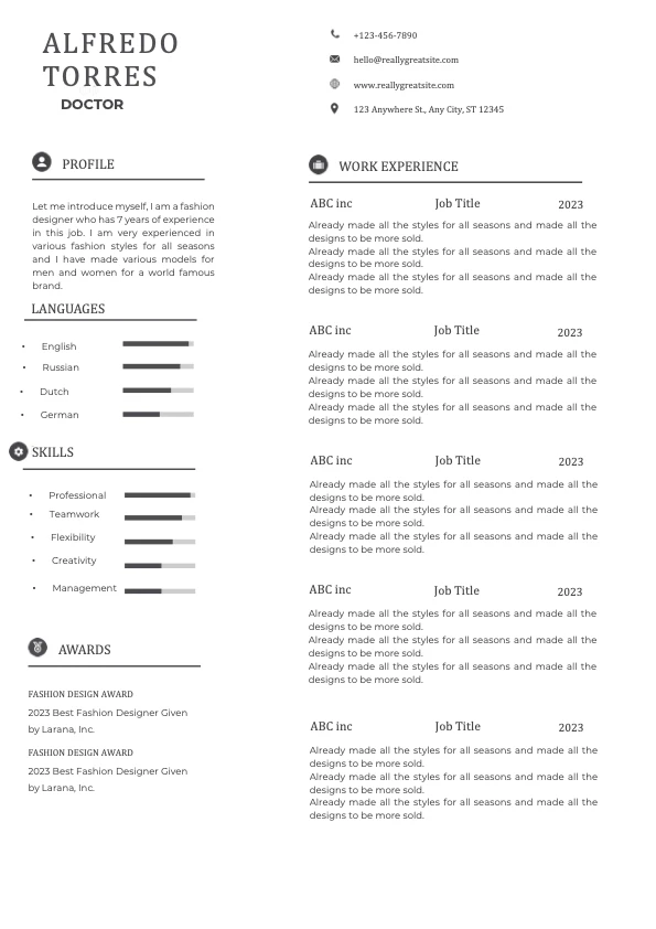 Minimalist Doctors Resume