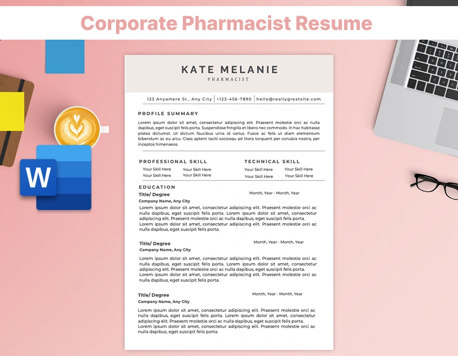 Corporate Pharmacist Resume Template